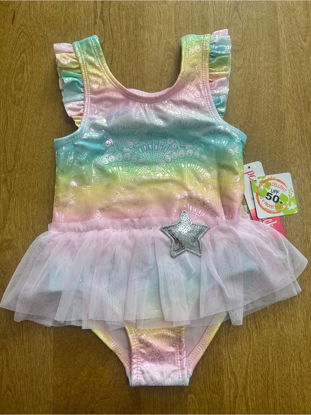 Penelope Mack Girls Pastel Rainbow Ruffle Tutu One-Piece Swimsuit
